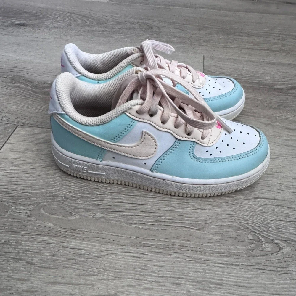 Nike Air Force 1 Low Kids Glacier Blue Pink White Sneakers Size 11C